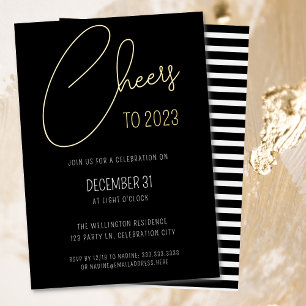 Modernes Black Script Cheers Silvester Party Inv Folieneinladung
