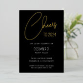 Modernes Black Script Cheers Silvester Party Inv Folieneinladung (Stehend vorne)
