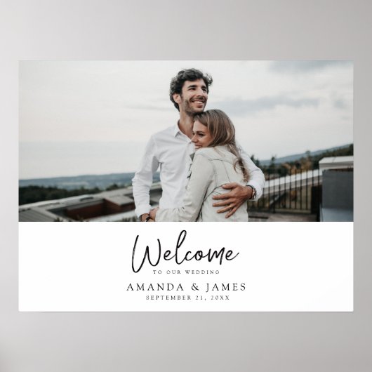 Modernes Black Script Foto Hochzeitsempfang Poster (Vorne)