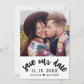 Modernes Black Script-Foto Minimalistisch Wedding Save The Date (Vorderseite)