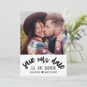 Modernes Black Script-Foto Minimalistisch Wedding Save The Date (Stehend Vorderseite)