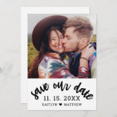 Modernes Black Script-Foto Minimalistisch Wedding Save The Date (Vorne/Hinten)