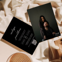 Modernes Black Script Foto Monogram QR Code Hochze