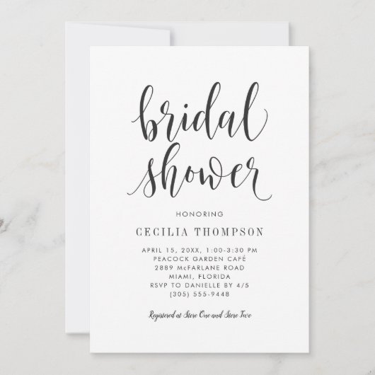 Modernes Black Script-Hochzeitsskripte-Brautparty Einladung (Vorderseite)