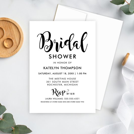 Modernes Black Script-Hochzeitsskripte-Brautparty Einladung