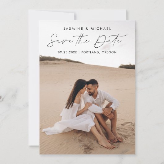 Modernes Black Script QR Code 2 Foto Save The Date (Vorderseite)