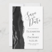 Modernes Black Silver Agate 5-Foto Save the Date (Vorderseite)