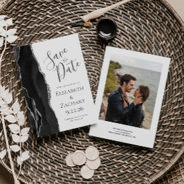 Modernes Black Silver Agate Foto Save the Date