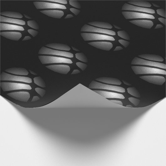 Modernes Black Silver Basketball Ball Sportmuster Geschenkpapier (Ecke)