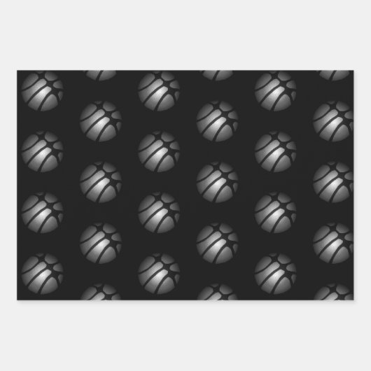 Modernes Black Silver Basketball Ball Sportmuster Geschenkpapier Set (Vorderseite 2)