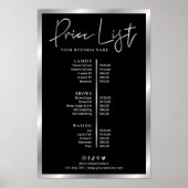 Modernes Black & Silver Business Pricing Menü Post Poster (Vorne)