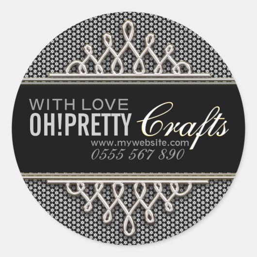 Modernes Black Silver Business-Sticker Runder Aufkleber (Vorderseite)