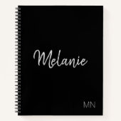 Modernes Black Silver elegantes Monogram Notebook Notizblock (Vorderseite)