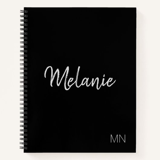 Modernes Black Silver elegantes Monogram Notebook Notizblock (Vorderseite)