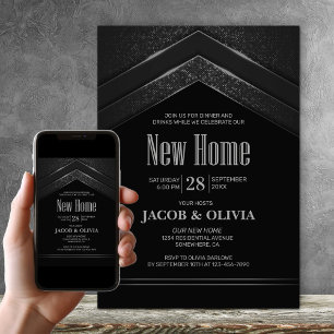 Modernes Black Silver Housewarming Party Einladung