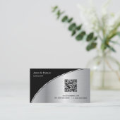 Modernes Black Silver QR Elegantes Beruflich Visitenkarte (Stehend Vorderseite)