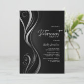 Modernes Black Silver Retirement Party Einladung (Stehend Vorderseite)