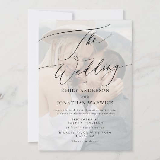 Modernes Black Simple QR CODE Back Foto Wedding Einladung (Vorderseite)