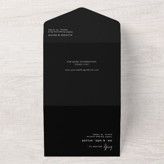 Modernes Black Simple Wedding Foto No Menu All In One Einladung (Außenbereich)