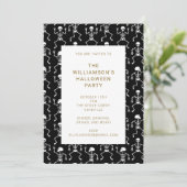 Modernes Black Spooky Skeleton Halloween-Party Einladung (Stehend Vorderseite)