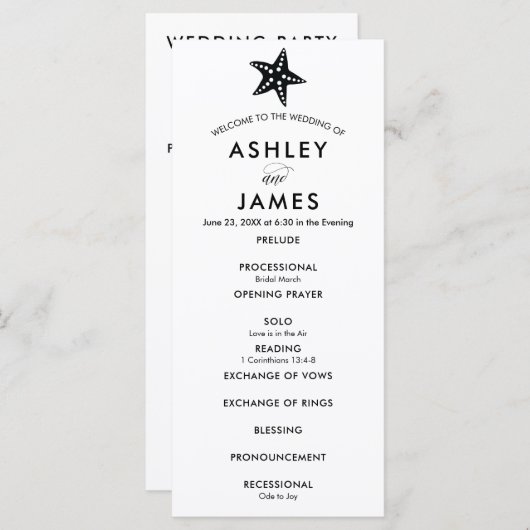 Modernes Black Starfish Hochzeitsprogramm für Zere Programm (Vorne/Hinten)