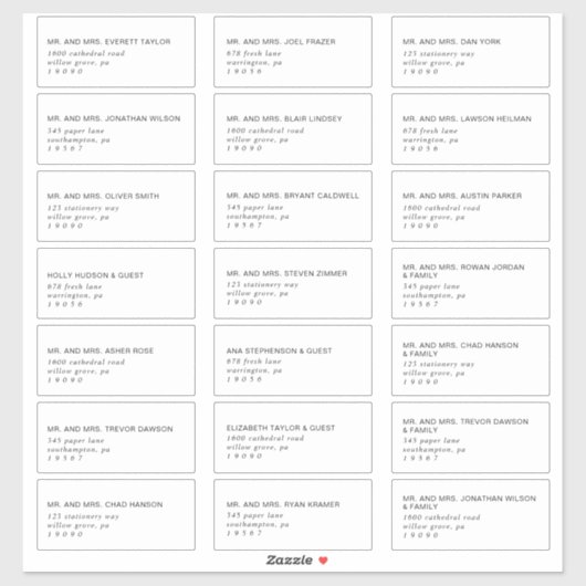 Modernes Black Typography Guest Address Labels (Blatt)