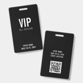 Modernes Black VIP All Access QR Code Ereignis Ausweis (Vorder- & Rückseite)
