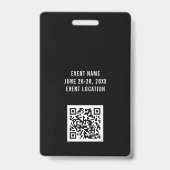 Modernes Black VIP All Access QR Code Ereignis Ausweis (Rückseite)