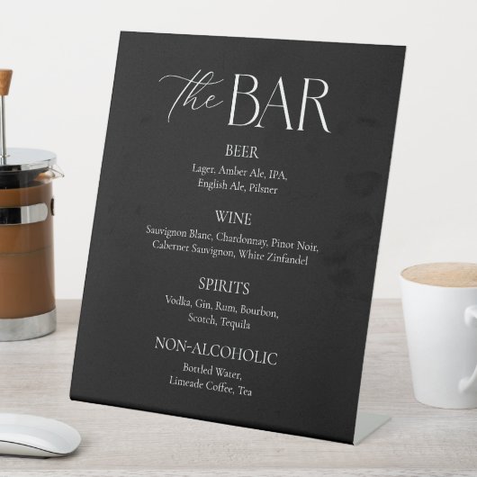Modernes Black Wedding Bar Menu Sockelschild (In Situ)