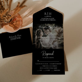 Modernes Black Wedding Foto | Monogramm-UAWG All In One Einladung