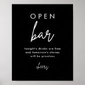 Modernes Black Wedding Open Bar Table Sign Poster (Vorne)