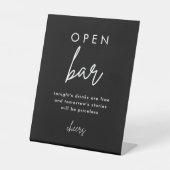 Modernes Black Wedding Open Bar Table Sign Sockelschild (Vorderseite)