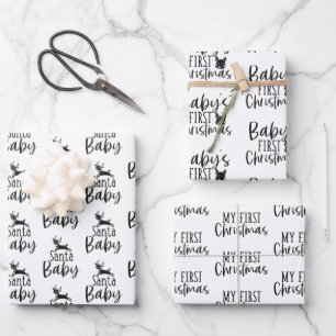 Modernes Black & White Baby First Christmas Gesche Geschenkpapier Set