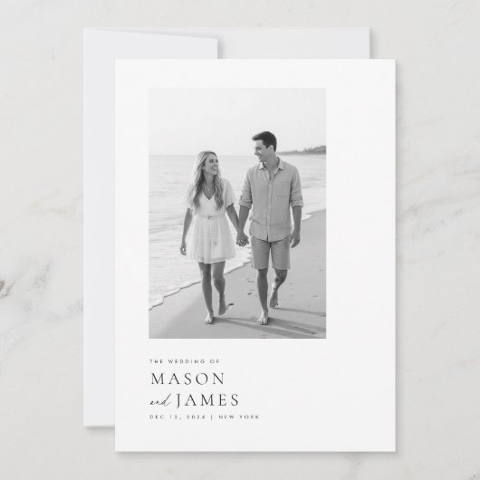 Modernes Black & White Boho QR Code Foto Hochzeit Einladung (Vorderseite)