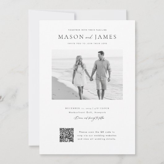 Modernes Black & White Boho QR Code Foto Hochzeit Einladung (Rückseite)