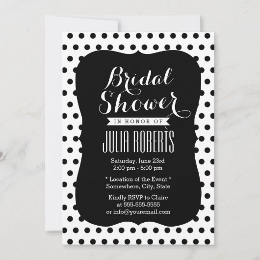 Modernes Black & White Polka Dots Brautparty Einladung (Vorderseite)