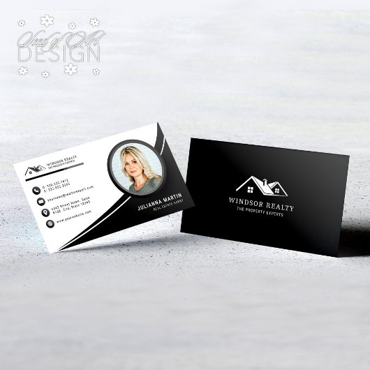 Modernes Black & White Real Anwesen Agent Foto Visitenkarte