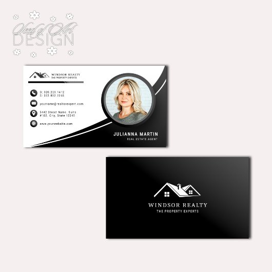 Modernes Black & White Real Anwesen Agent Foto Visitenkarte