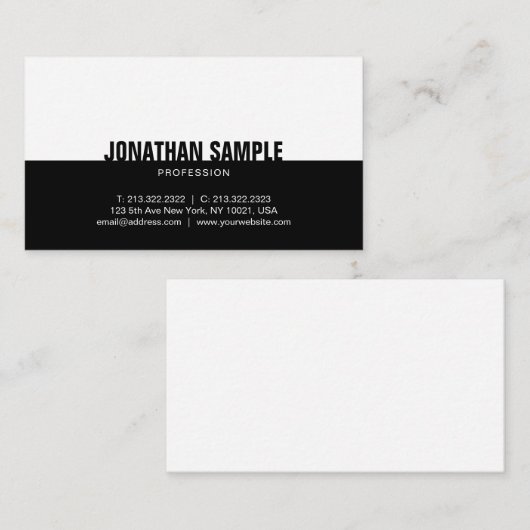 Modernes Black&White Simple Elegantes Schlichtes T Visitenkarte (Vorne/Hinten)