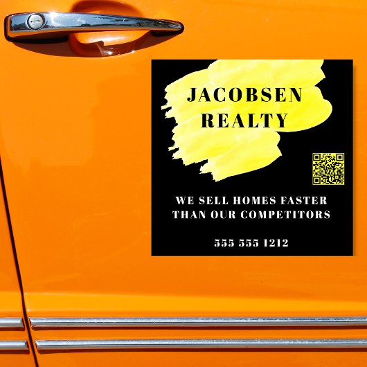 Modernes Black Yellow Business QR Code Marketing Aufkleber