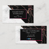 Modernes BlackPink u. weiße MarmorVisitenkarte Visitenkarte (Vorne/Hinten)