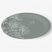 Modernes Blatt-Green Monogram-Floral Paper Plate Pappteller (Schrägansicht)