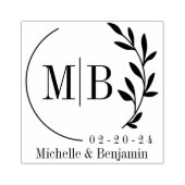 Modernes Blatt Monogramm mit Datum und Name Gummistempel (Prägung)