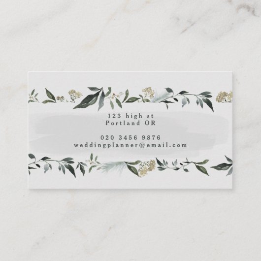 Modernes Blätterteig eucalyptus grau, elegant Visitenkarte (Rückseite)