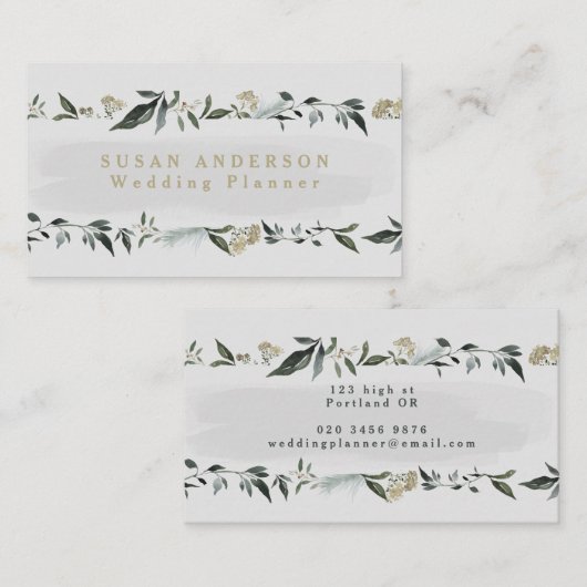 Modernes Blätterteig eucalyptus grau, elegant Visitenkarte (Vorne/Hinten)