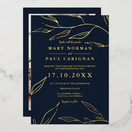 Modernes Blattgold Folieneinladung (Vorderseite/Rückseite)