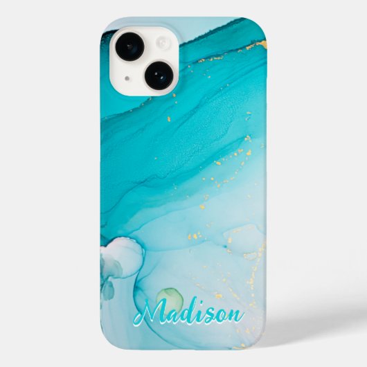 Modernes Blau Aquamarin Abstrakt Personalisiert Case-Mate iPhone Hülle (Rückseite)