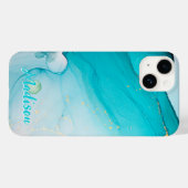 Modernes Blau Aquamarin Abstrakt Personalisiert Case-Mate iPhone Hülle (Rückseite (Horizontal))