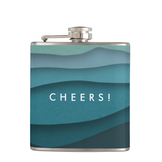 Modernes Blau des Ozeans Flachmann (Vorderseite)