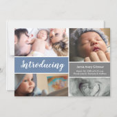 Modernes Blau Einführung der Collage für das Baby- Magneteinladung (Vorderseite)